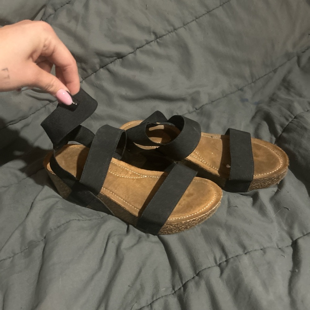 Black and Tan Strappy Sandals